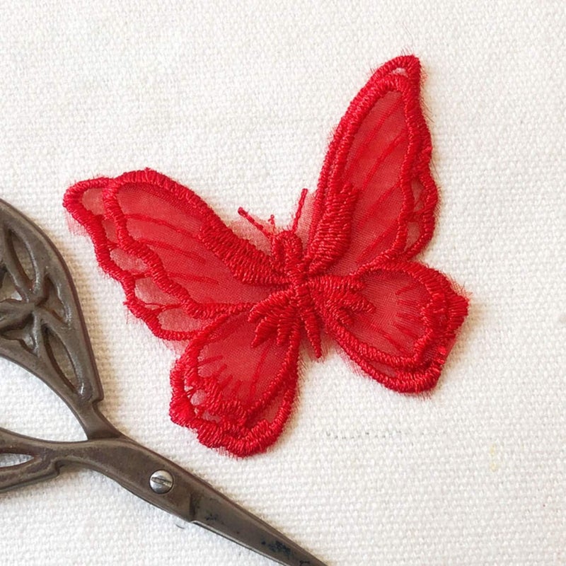 10PCS Butterfly Lace Applique Organza Embroidery Lace Appliques Sewing Patches for Craft Projects (Red)